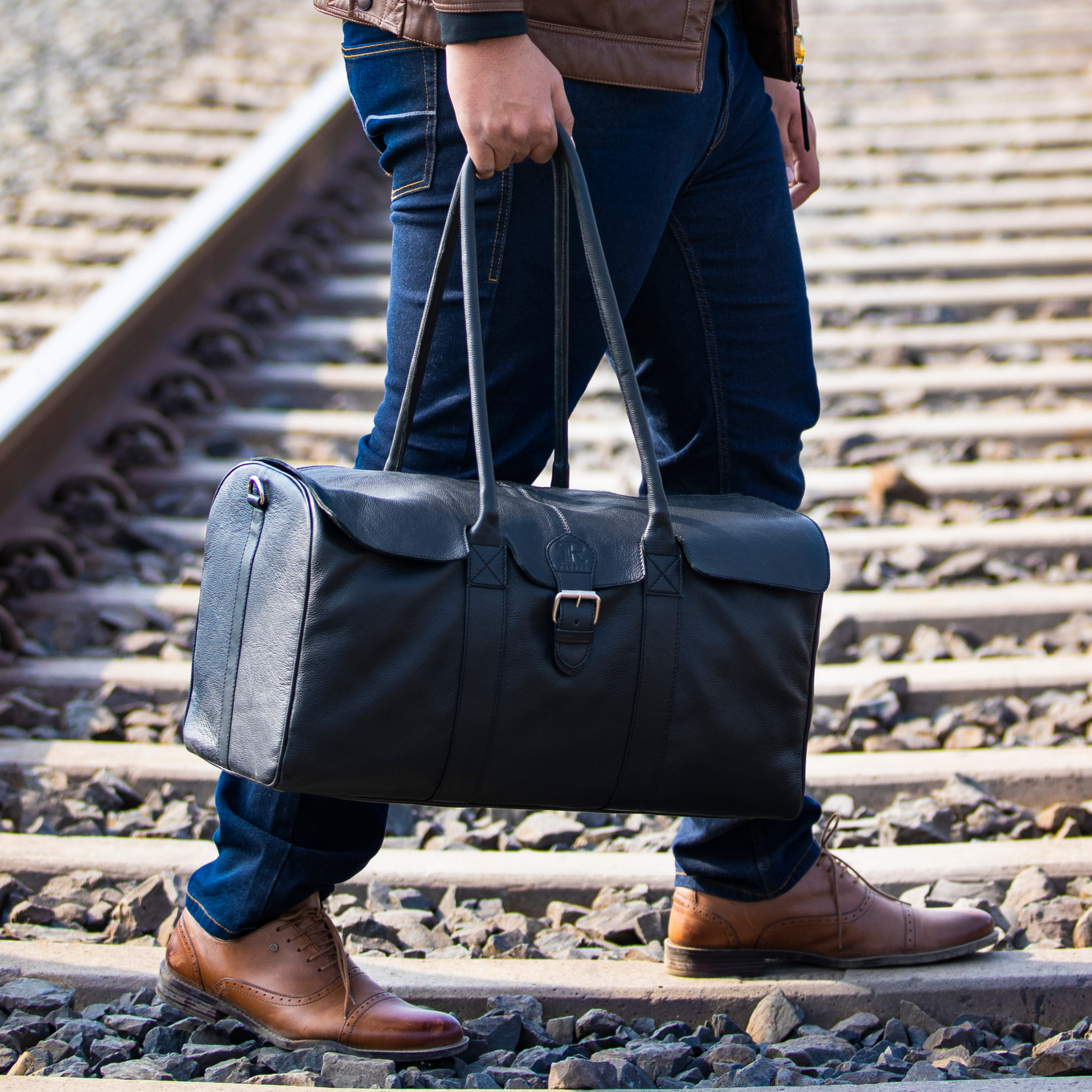 Black Leather Luggage Bag