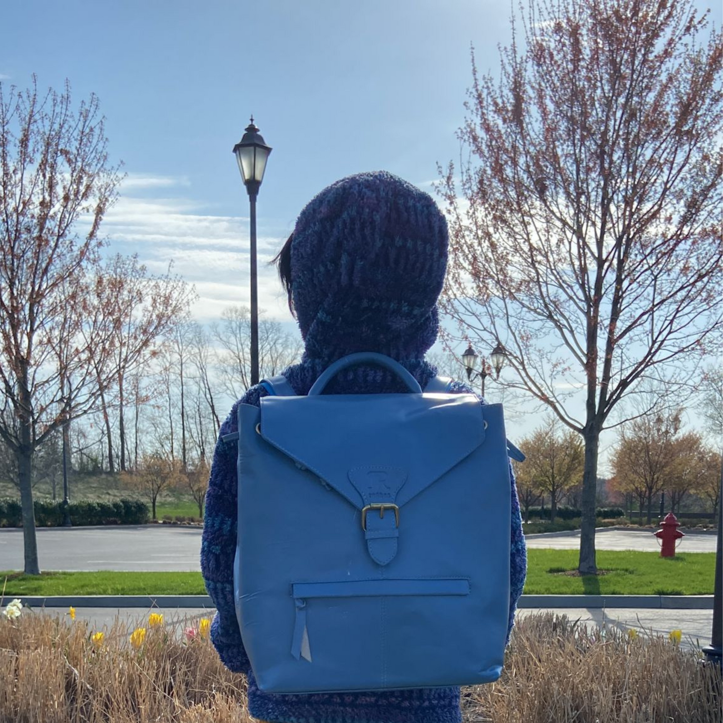 Blue Leather Backpack