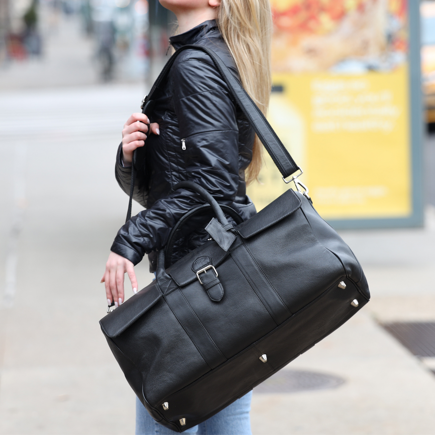 Black Leather Luggage Bag