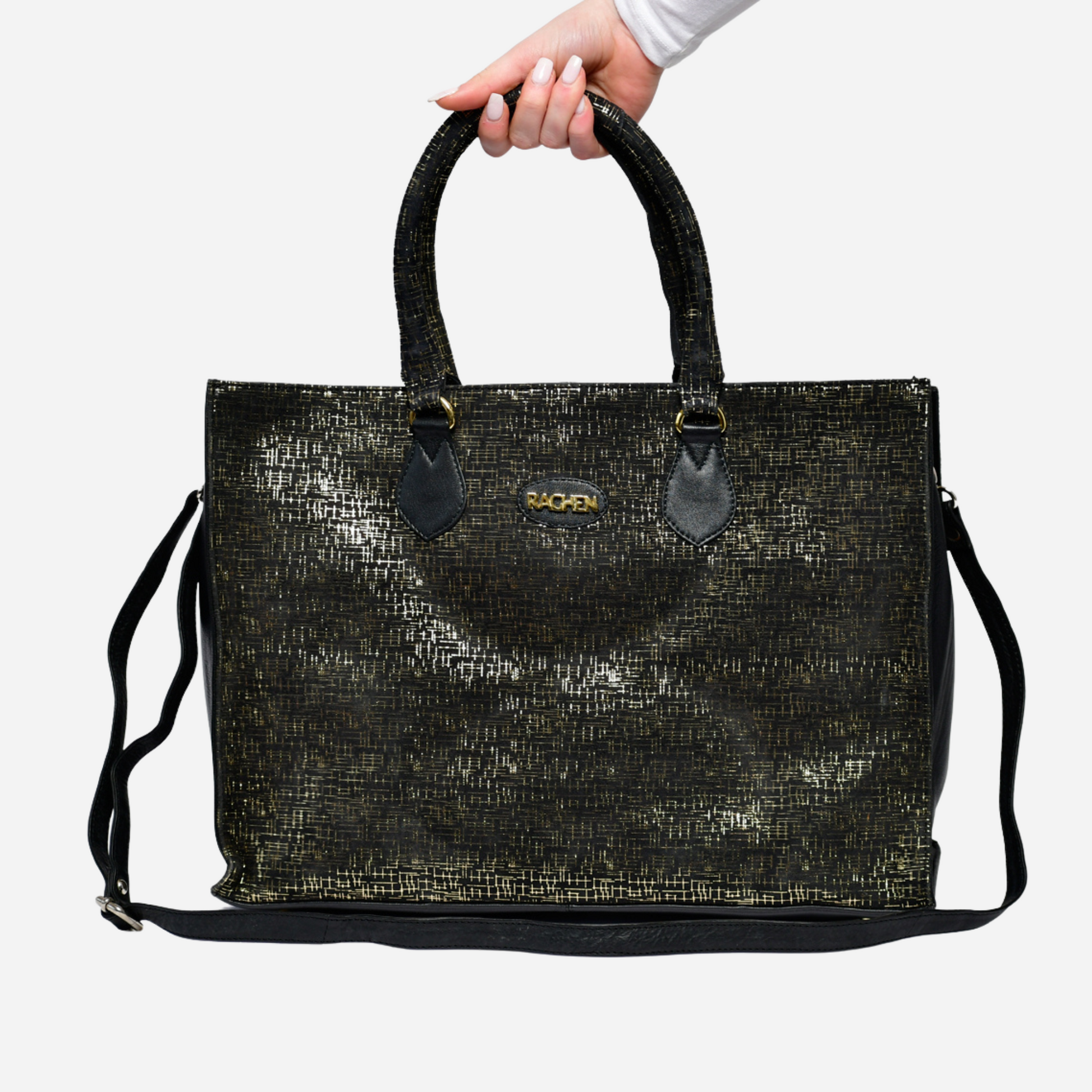 Golden Leather Tote Bag